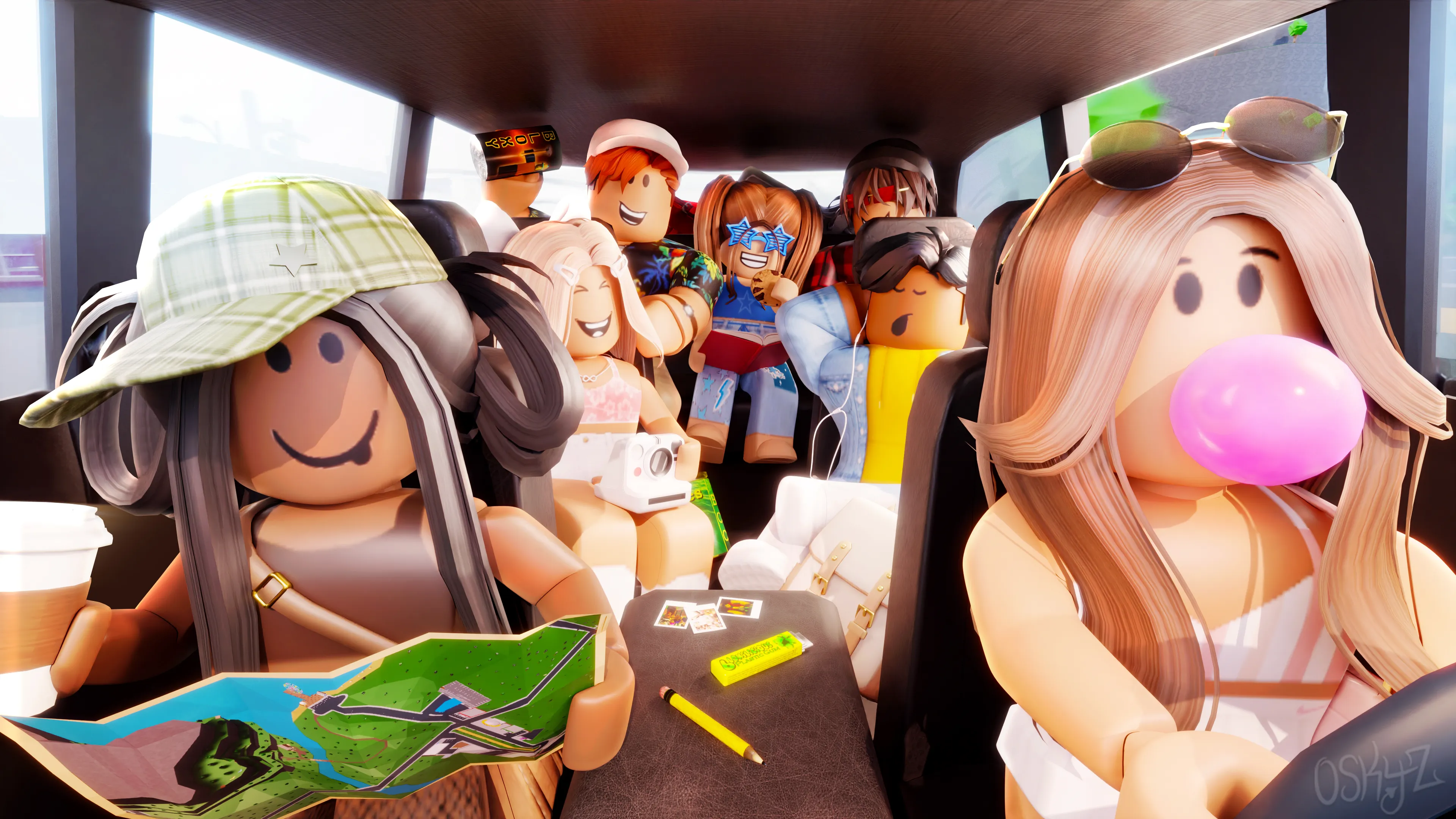Roblox Characters in a car.